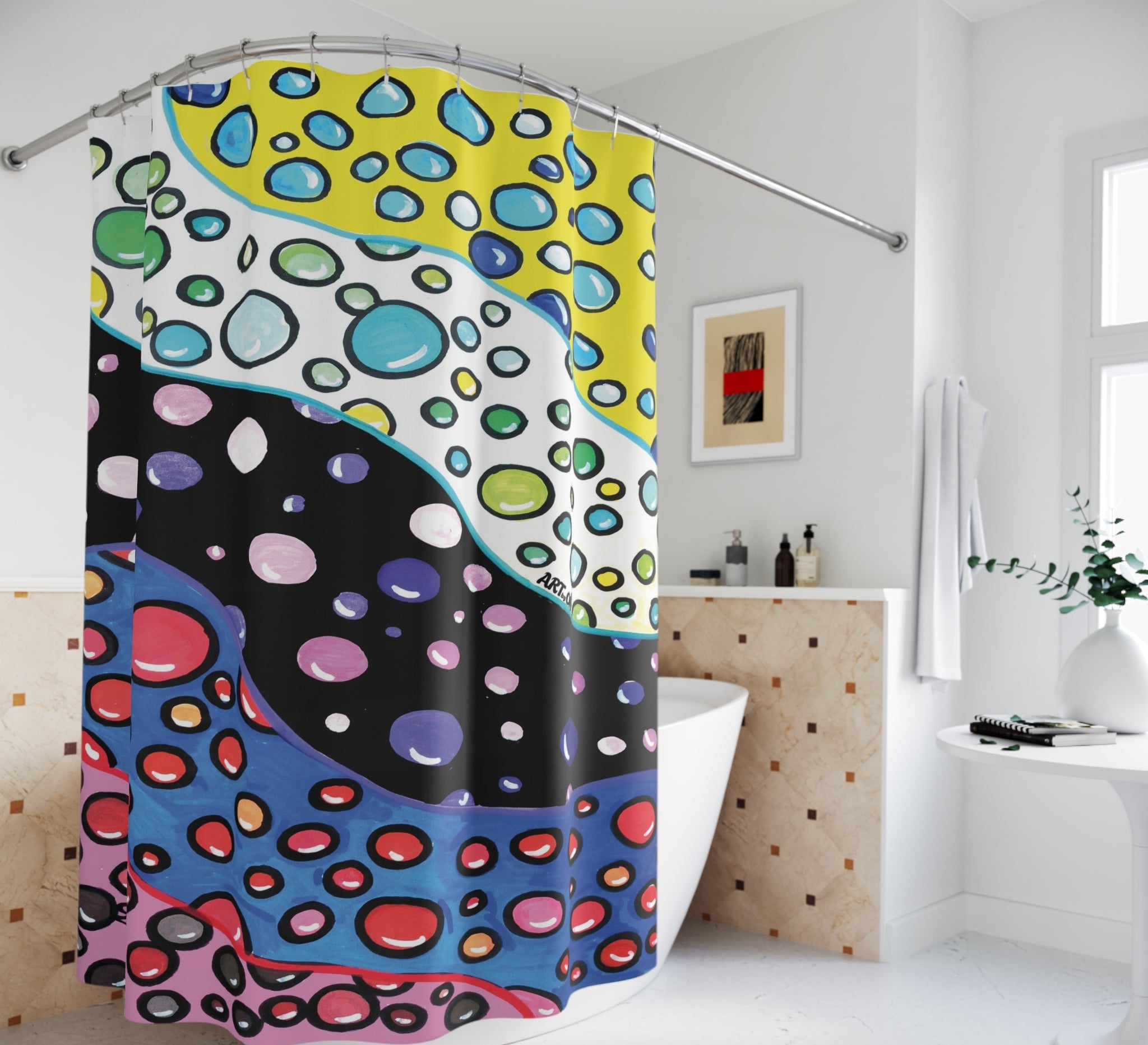 Abstract Bubble Wave Shower Curtain — Colorful Pop Art Bathroom Decor