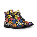 Faux Fur Leather Boots — Floral Lace & Color Block Women's Winter Boots