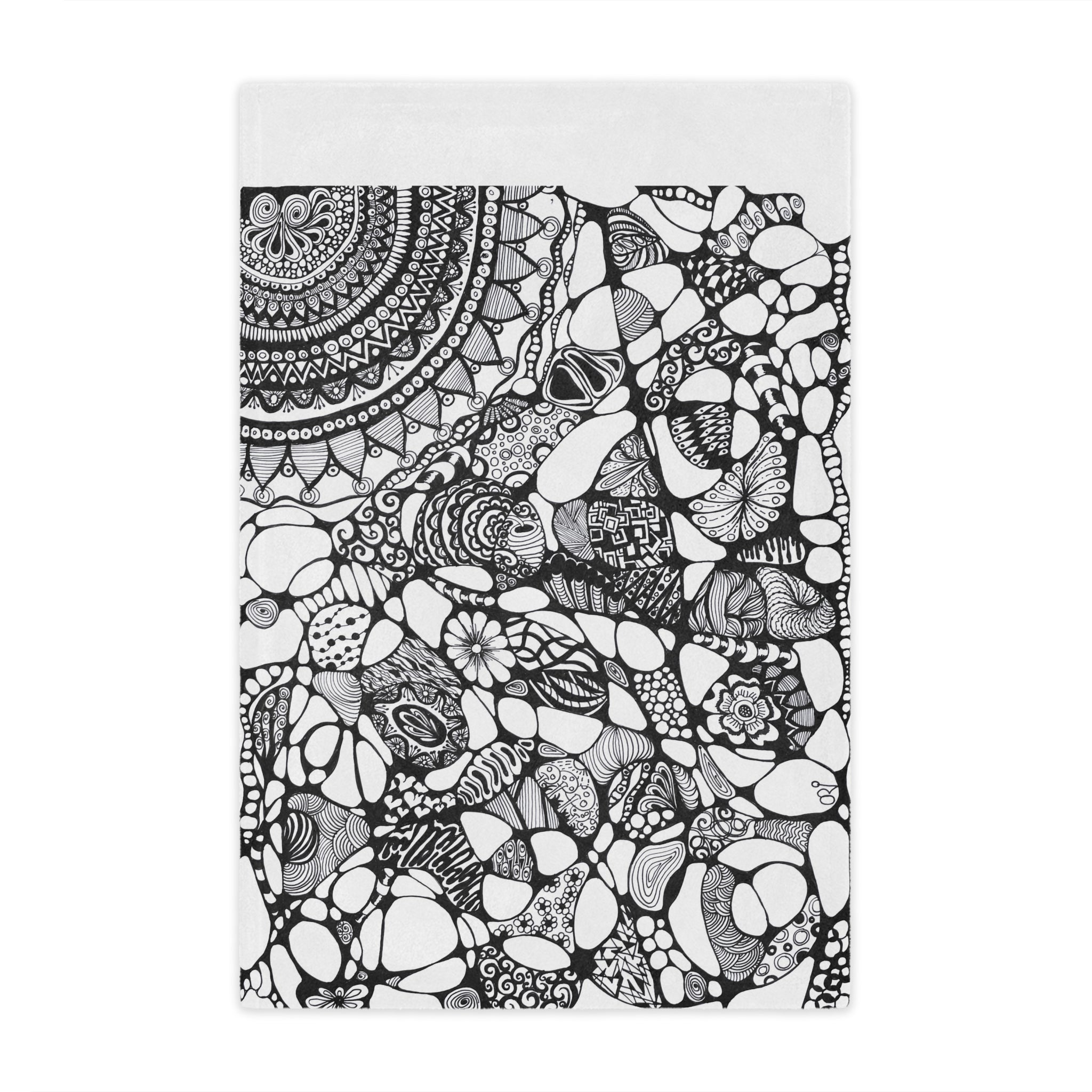 Minky Blanket — Black & White Hand-Drawn Doodle Mandala Throw