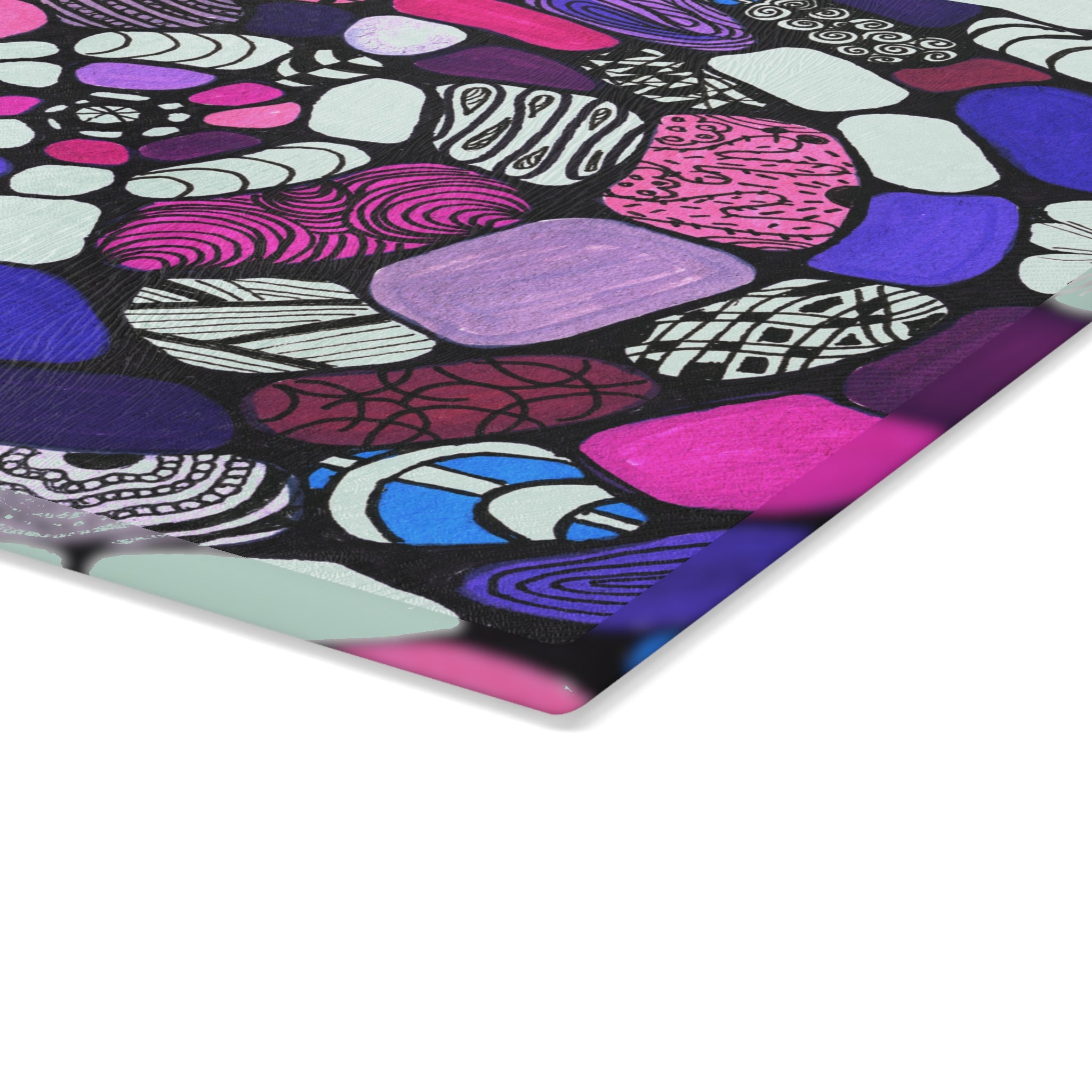 Spiral Pebble Glass Cutting Board — Pink & Purple Abstract Kitchen Decor