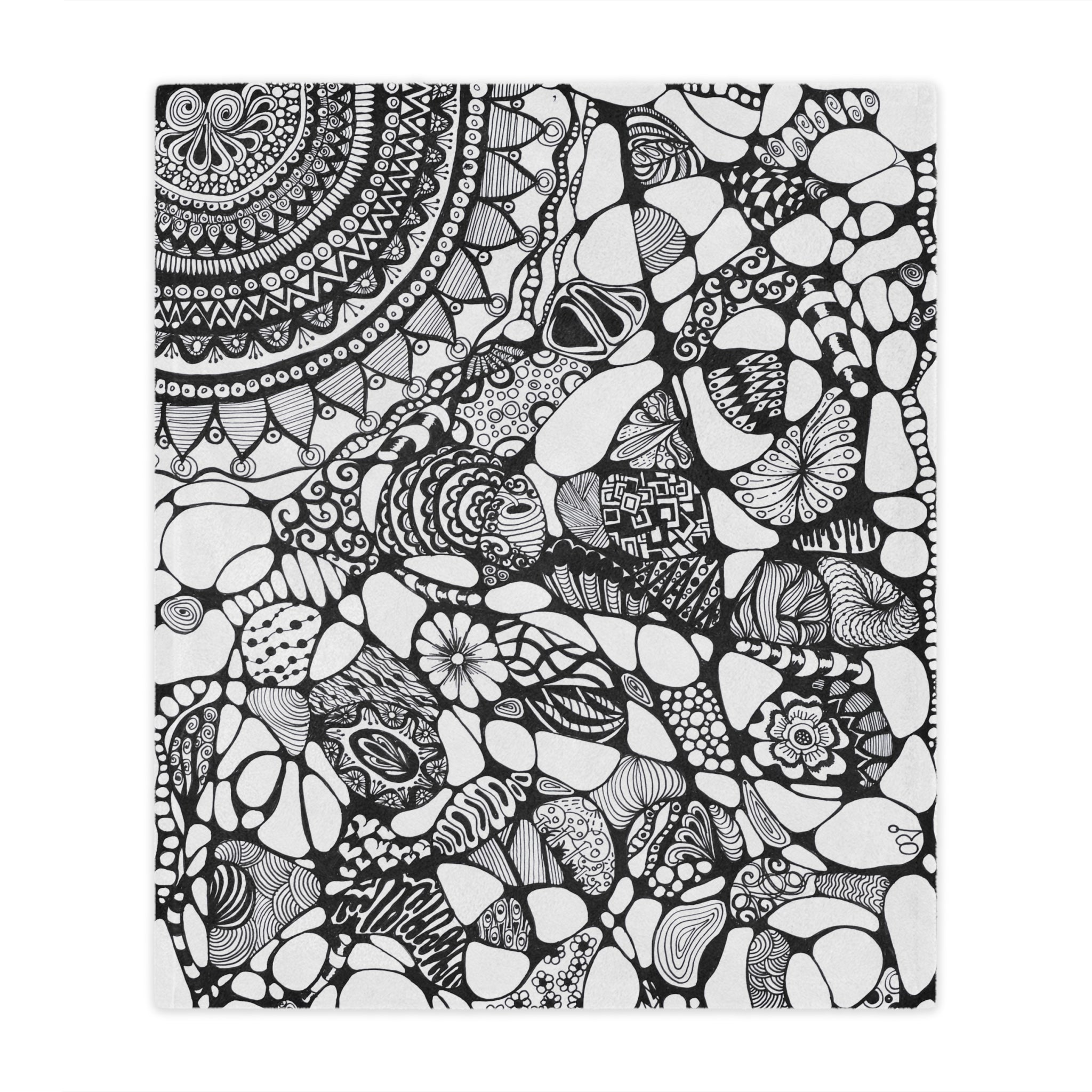 Minky Blanket — Black & White Hand-Drawn Doodle Mandala Throw