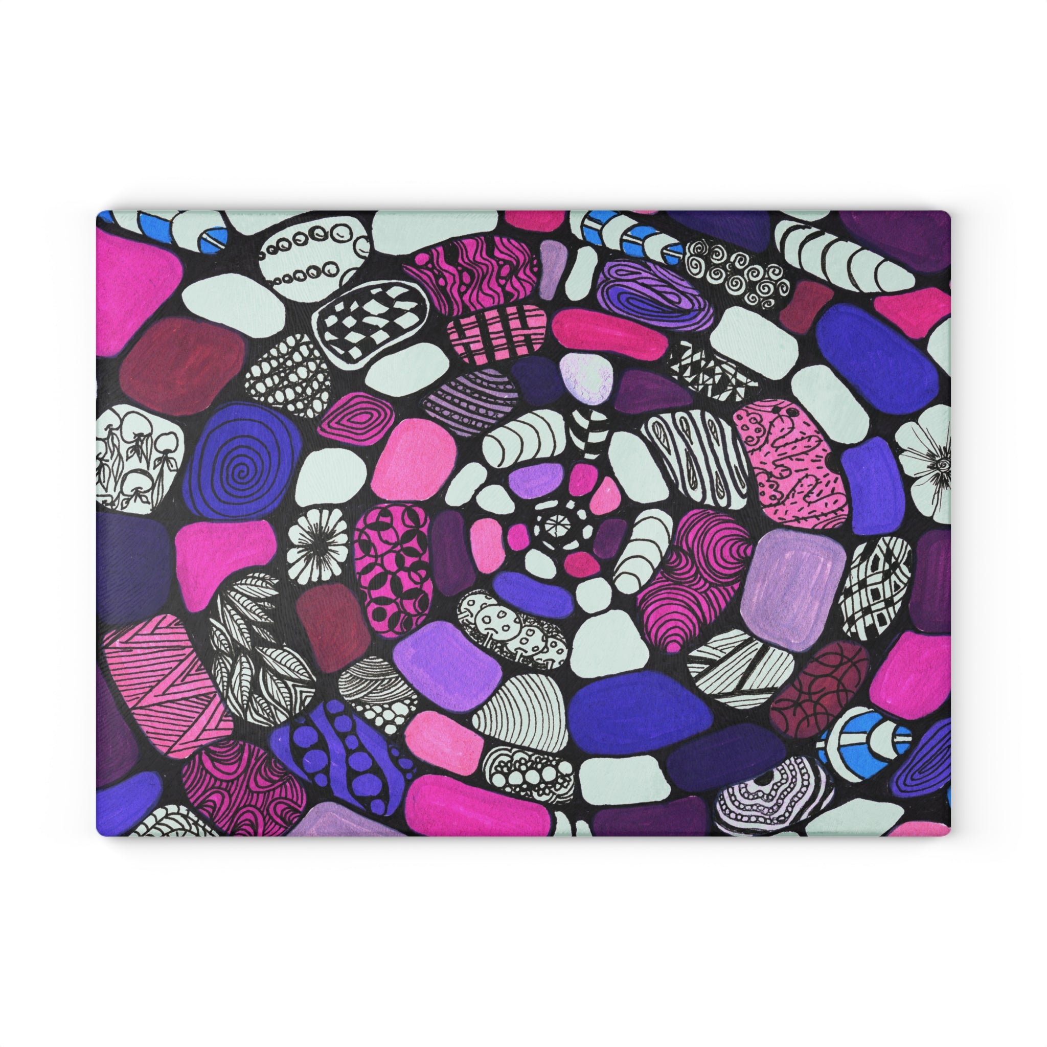 Spiral Pebble Glass Cutting Board — Pink & Purple Abstract Kitchen Decor