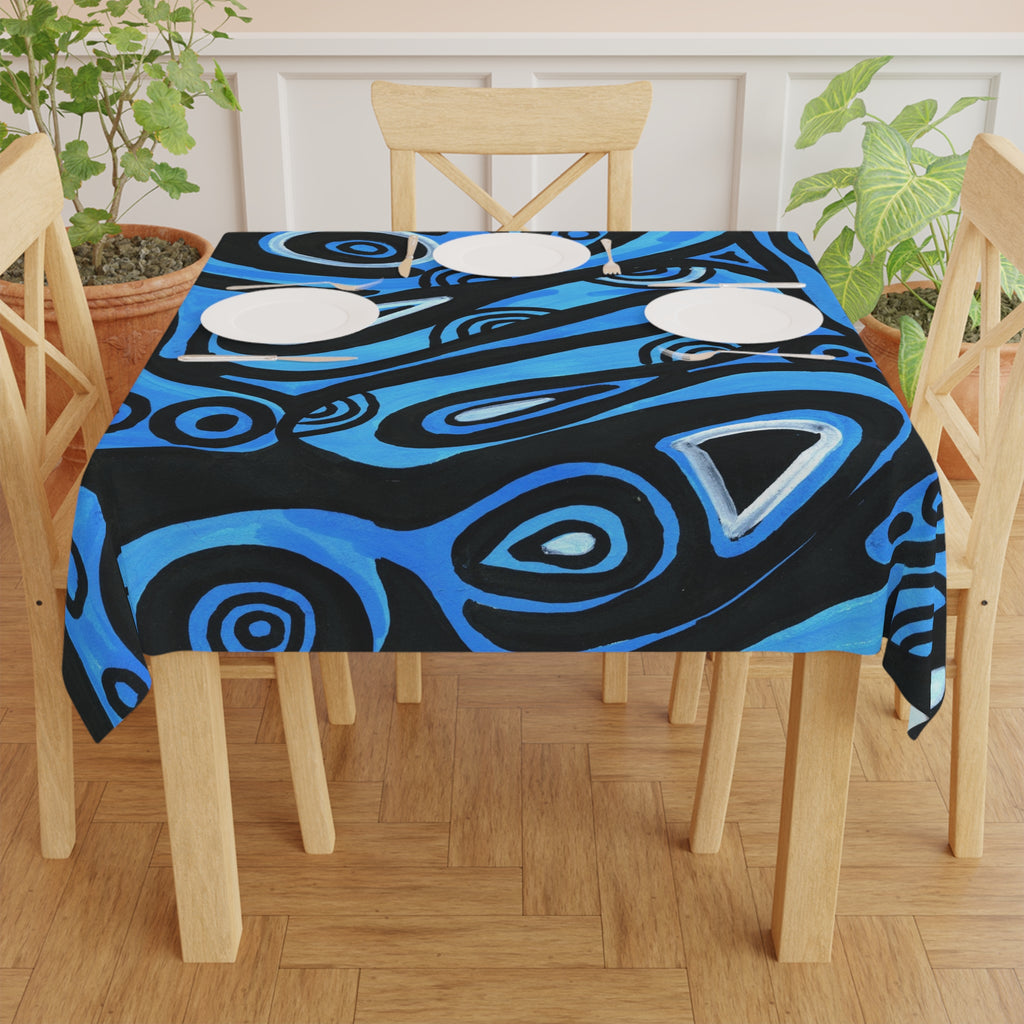 Blue Abstract Swirl Tablecloth — Bold Modern Geometric Table Cover