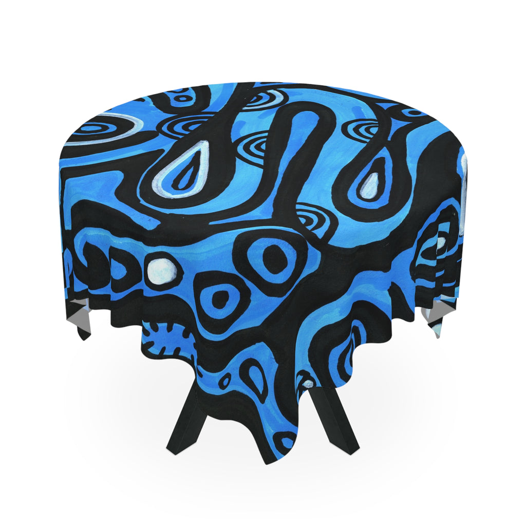 Blue Abstract Swirl Tablecloth — Bold Modern Geometric Table Cover