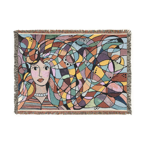 Bohemian Mosaic Woven Blanket — Abstract Woman Tapestry Throw