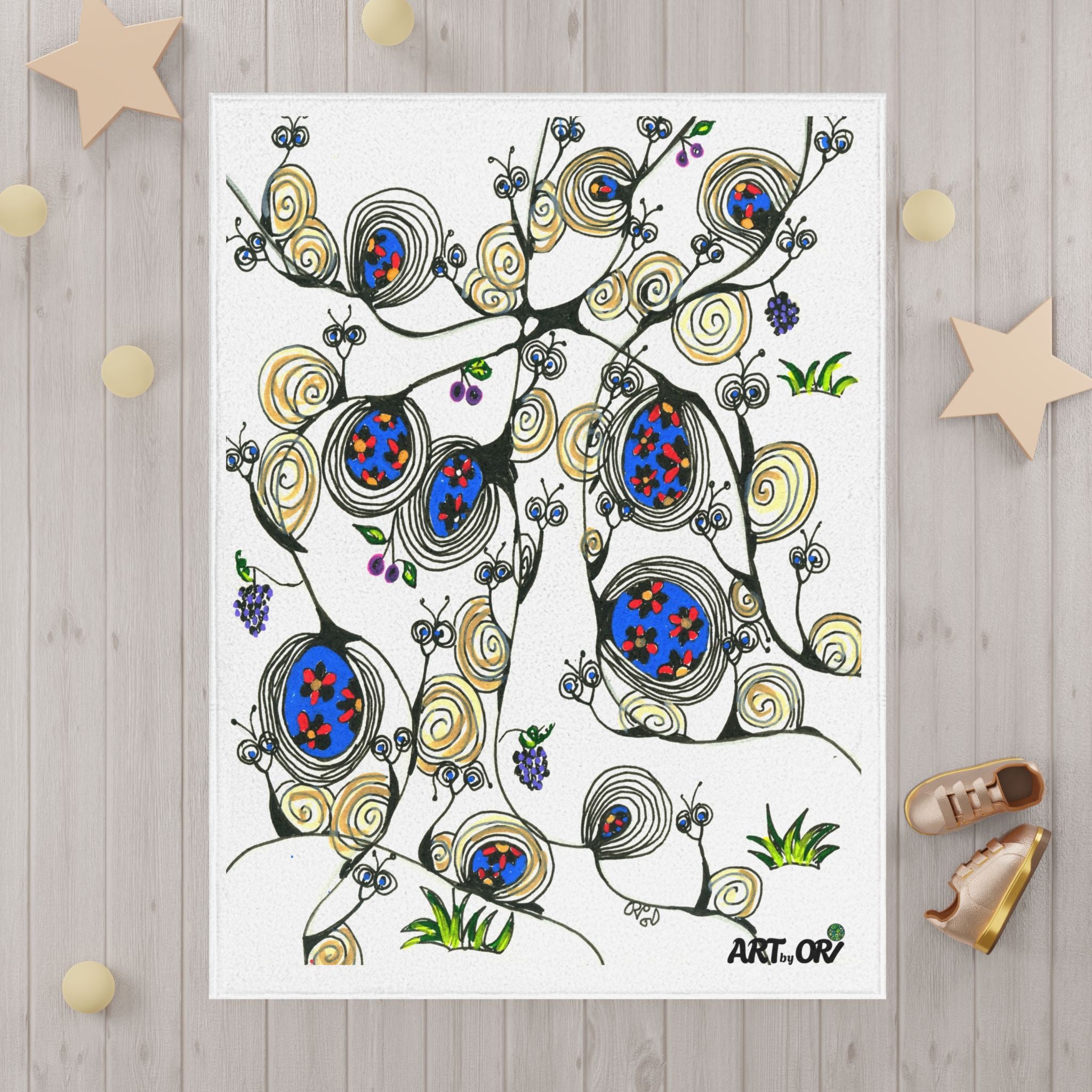 Toddler Blanket — Whimsical Floral Vine Art Blanket for Kids