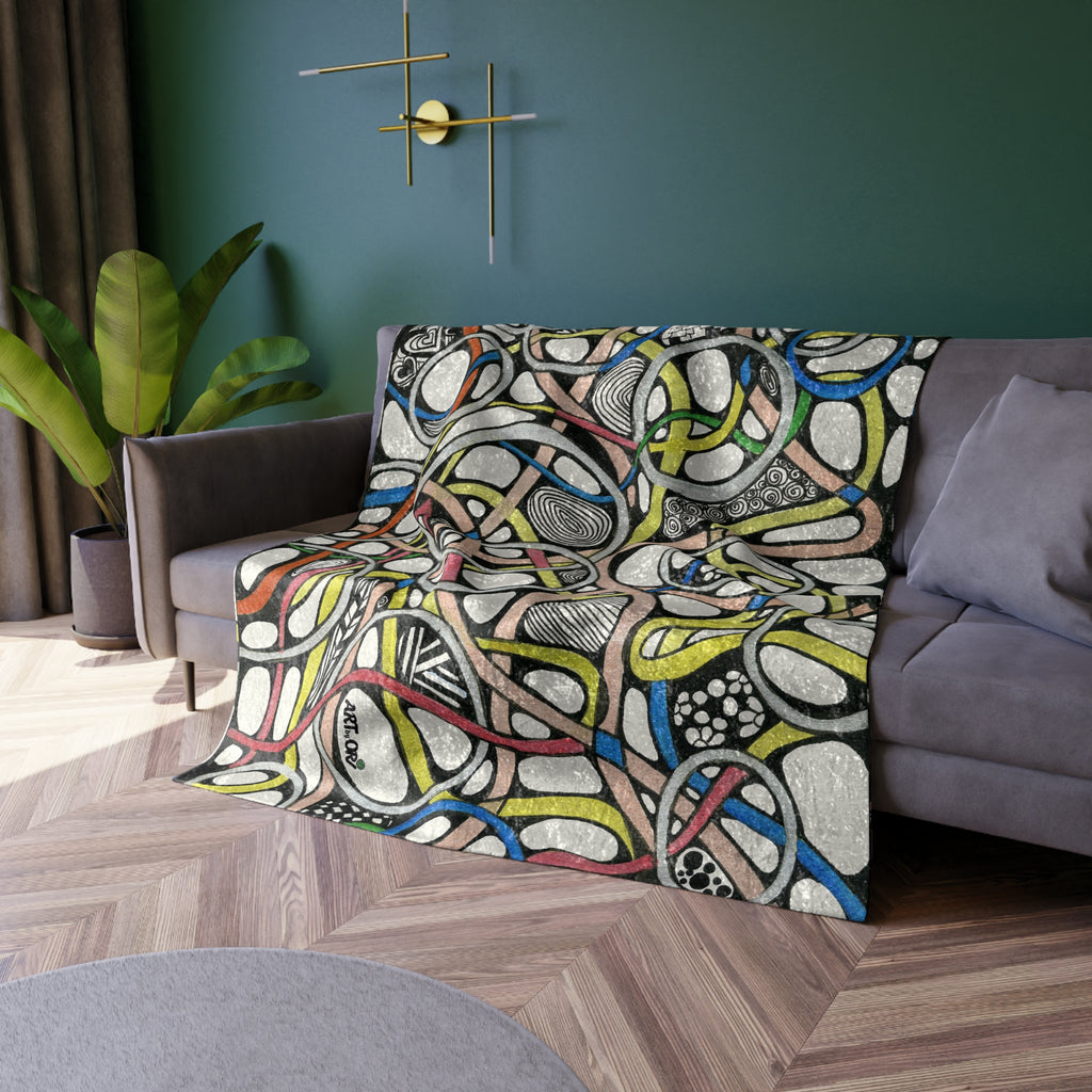 Crushed Velvet Blanket — Colorful Abstract Ribbon Pattern Throw for Living Room & Bedroom