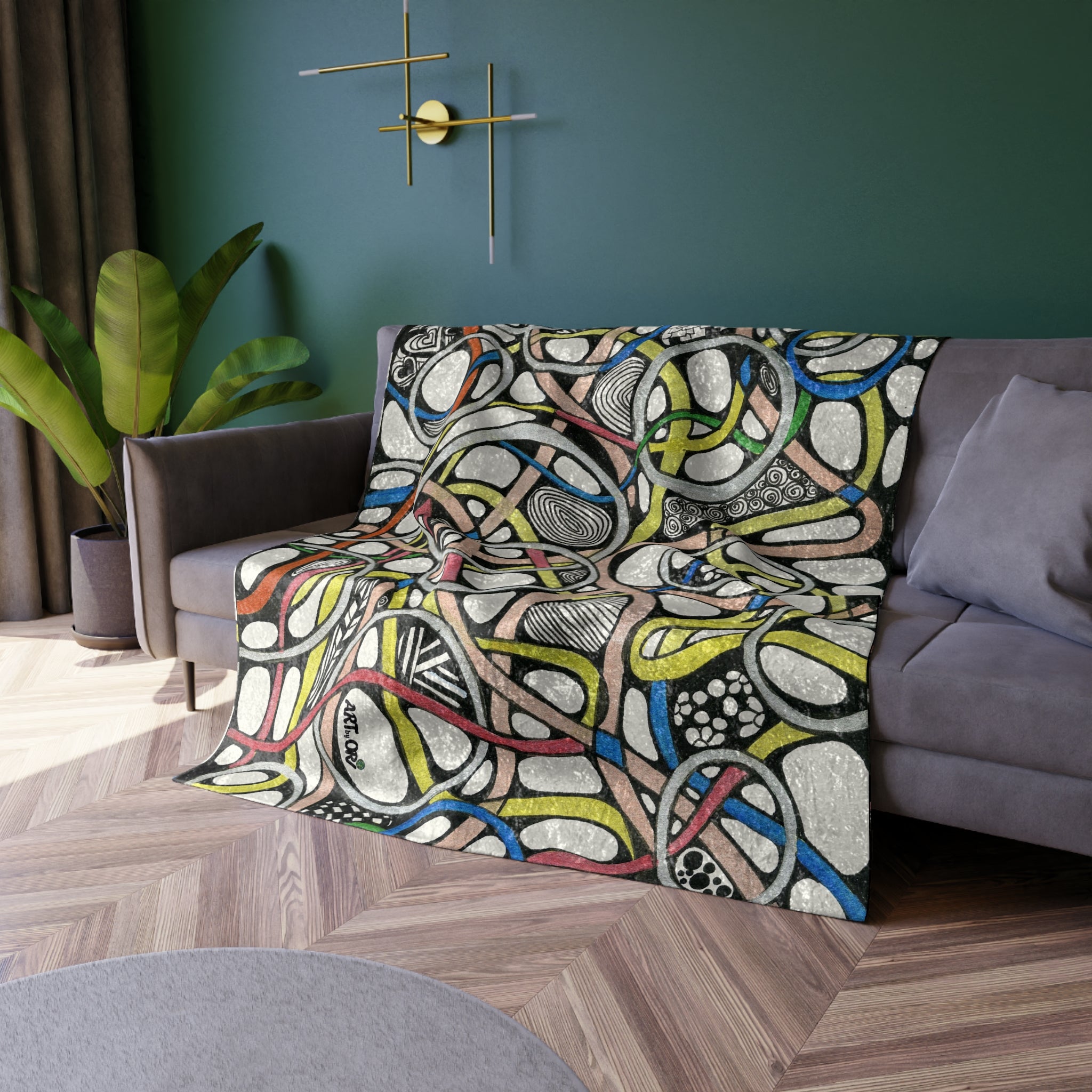 Crushed Velvet Blanket — Colorful Abstract Ribbon Pattern Throw for Living Room & Bedroom