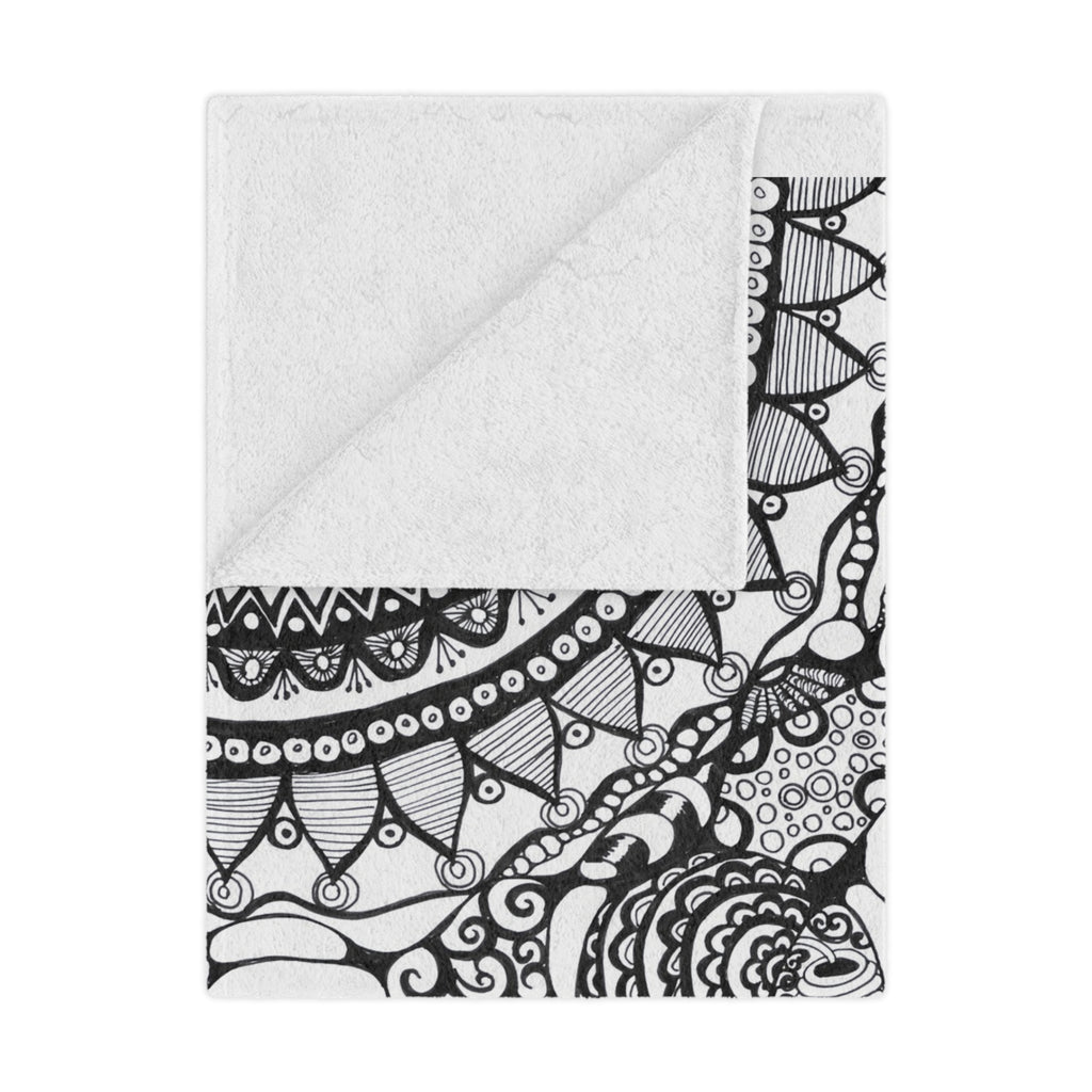 Minky Blanket — Black & White Hand-Drawn Doodle Mandala Throw