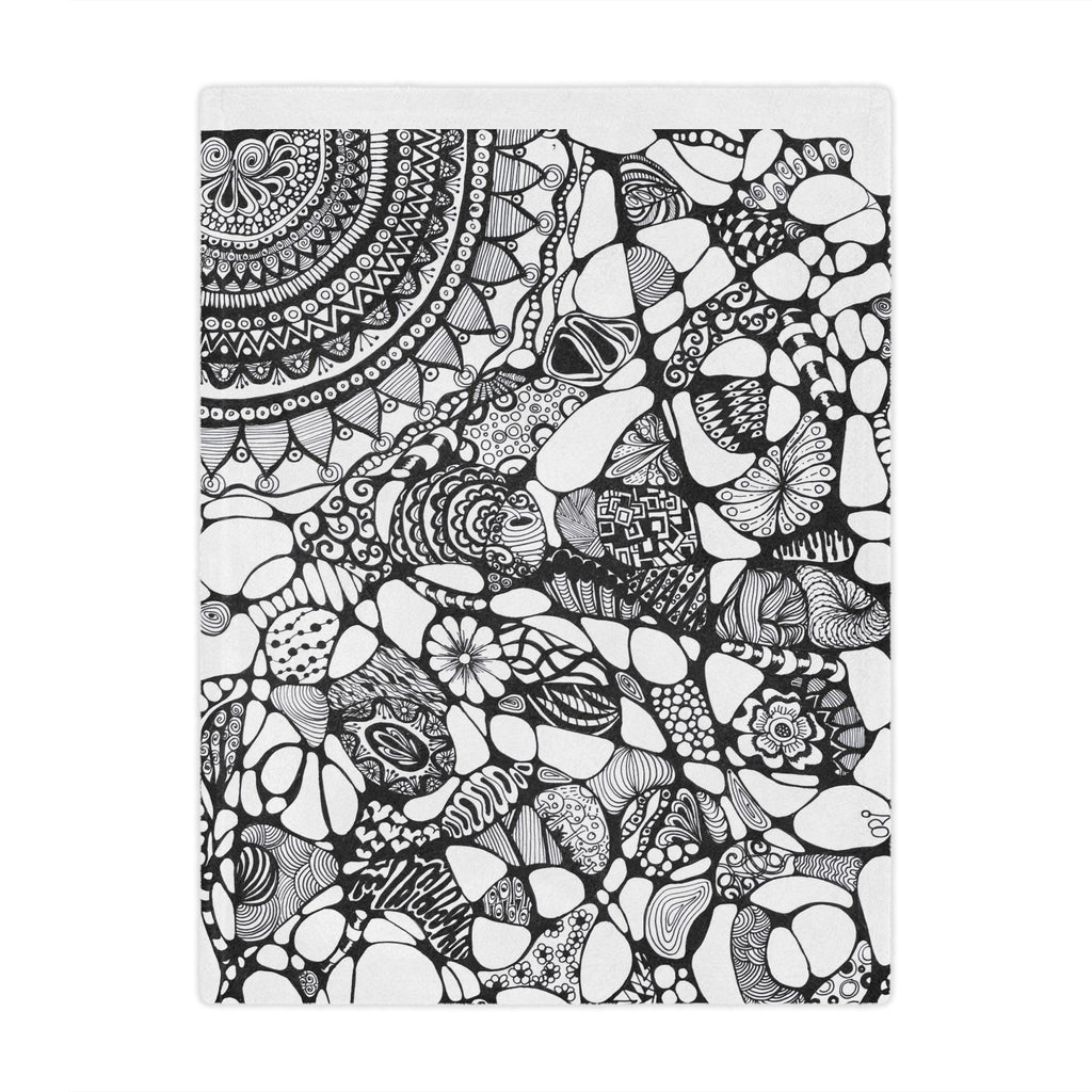 Minky Blanket — Black & White Hand-Drawn Doodle Mandala Throw