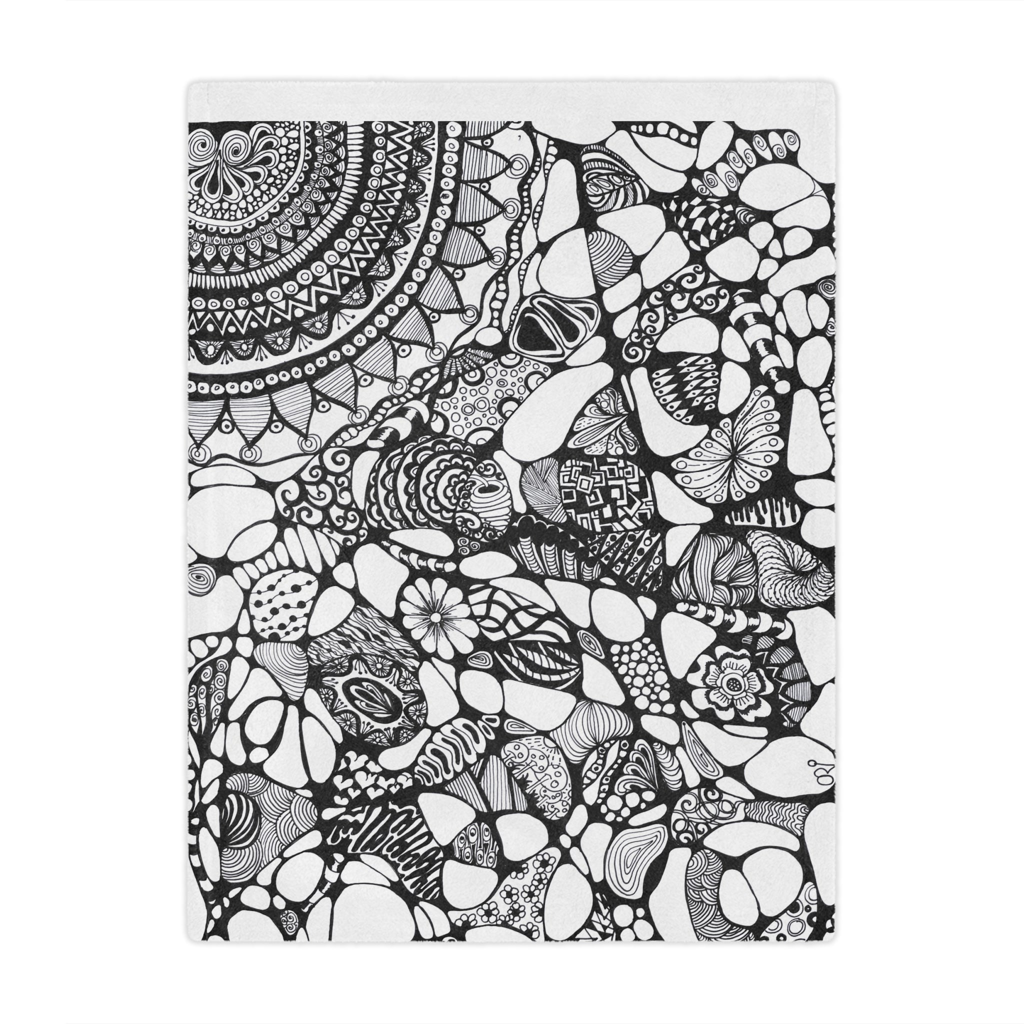 Minky Blanket — Black & White Hand-Drawn Doodle Mandala Throw