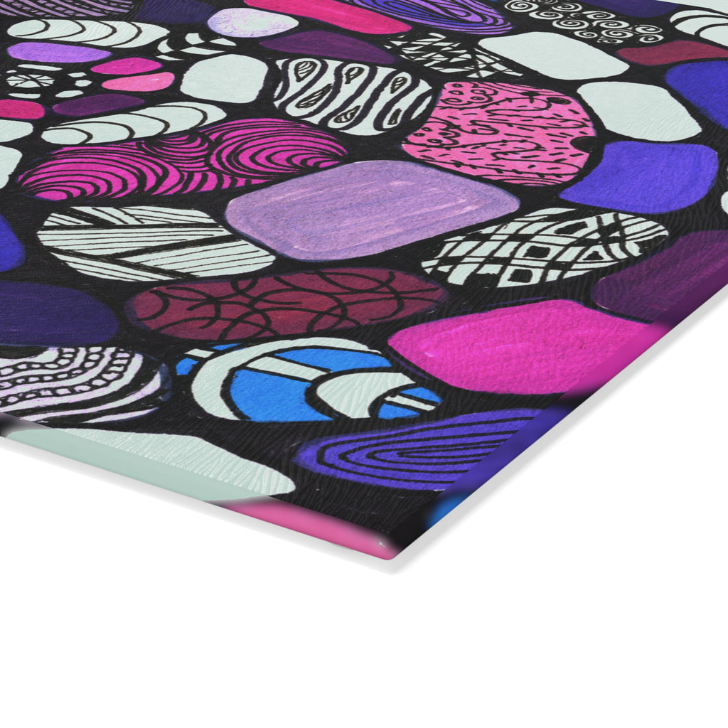 Spiral Pebble Glass Cutting Board — Pink & Purple Abstract Kitchen Decor