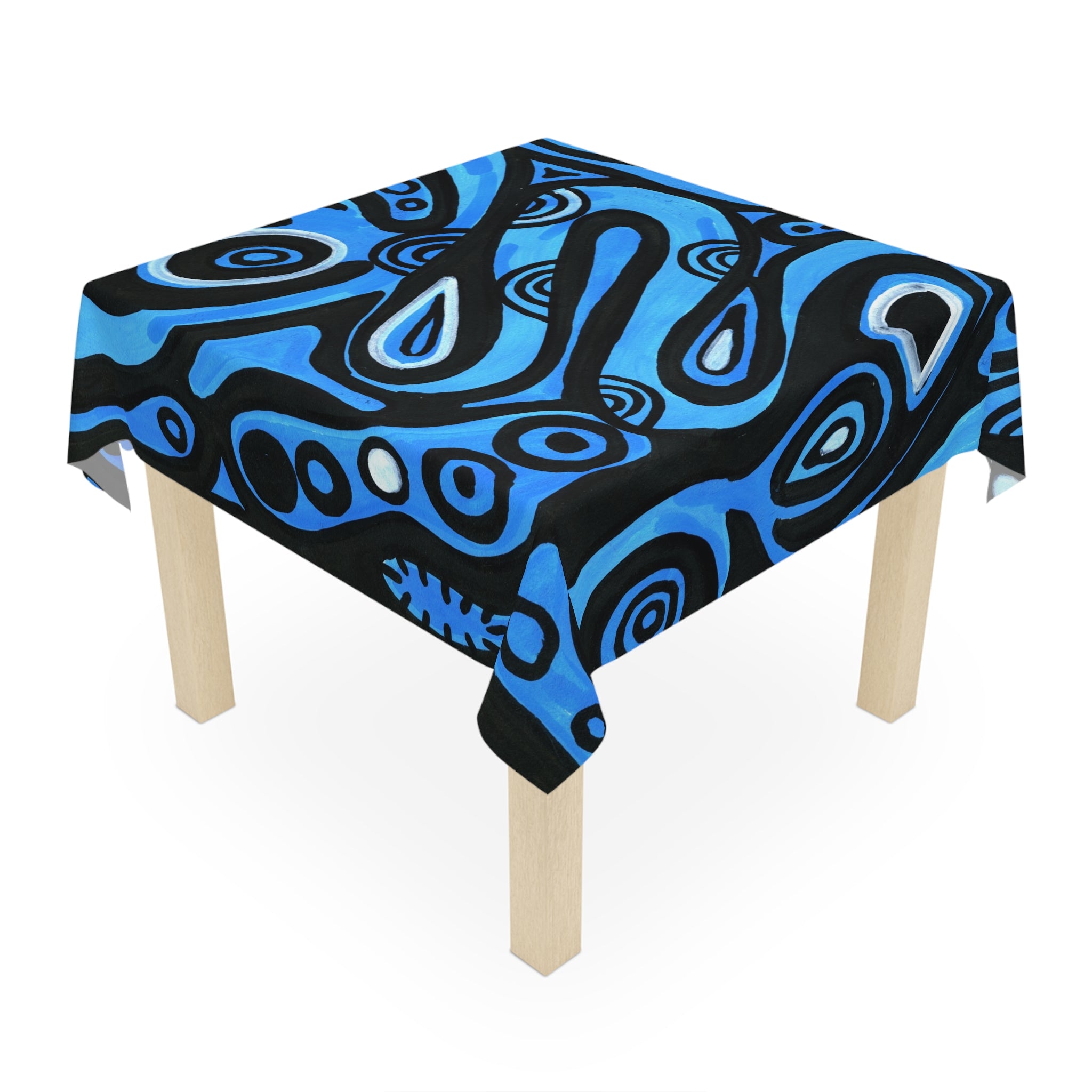 Blue Abstract Swirl Tablecloth — Bold Modern Geometric Table Cover