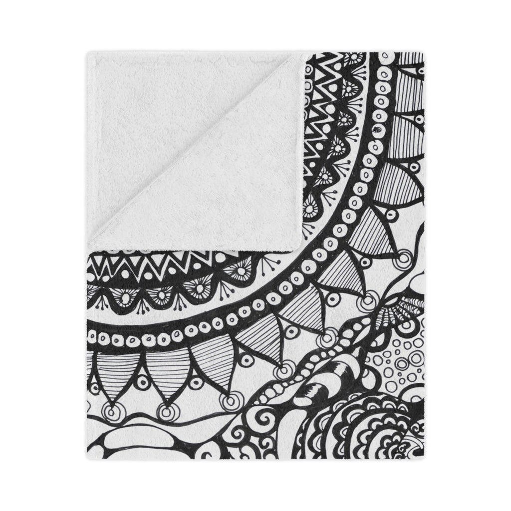 Minky Blanket — Black & White Hand-Drawn Doodle Mandala Throw
