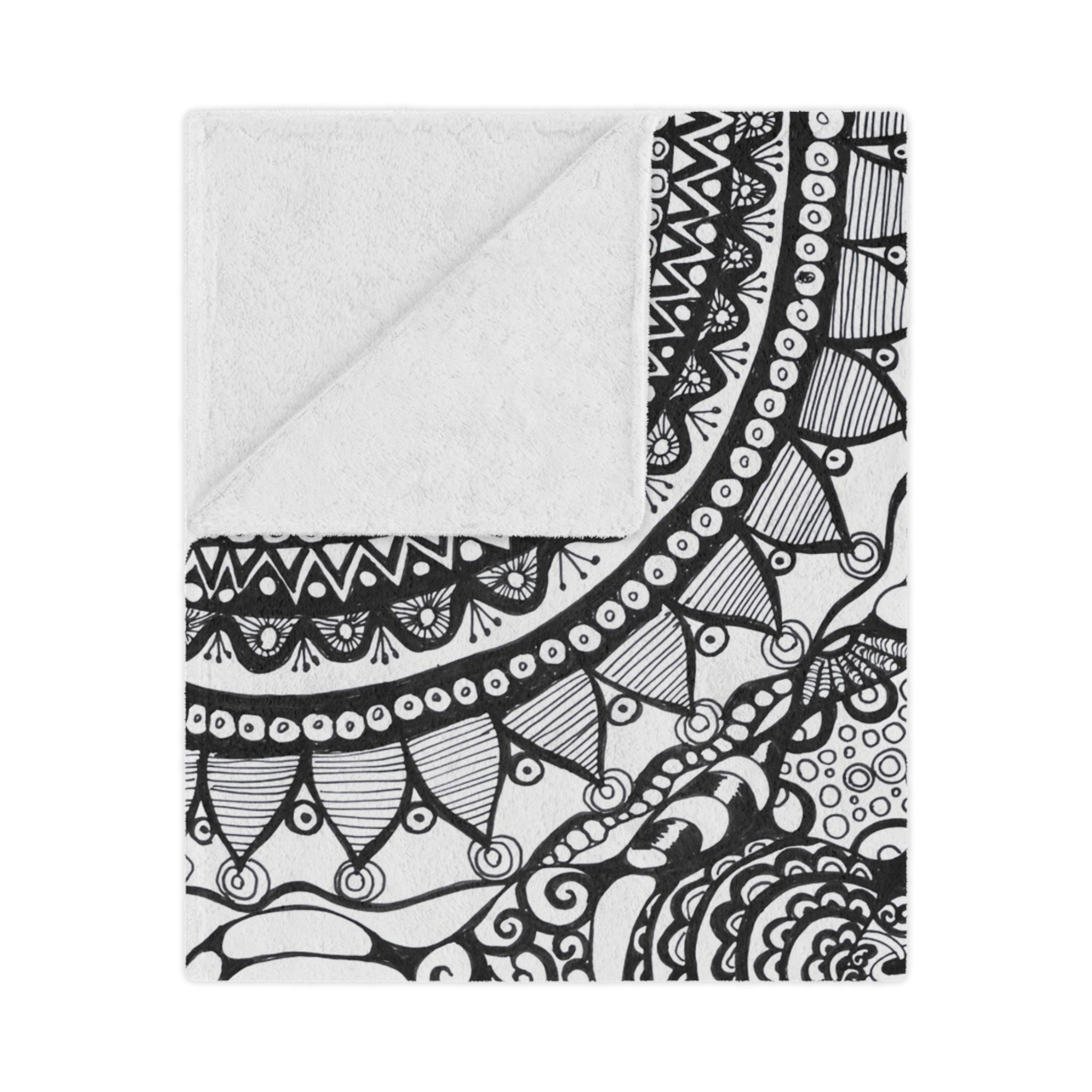 Minky Blanket — Black & White Hand-Drawn Doodle Mandala Throw