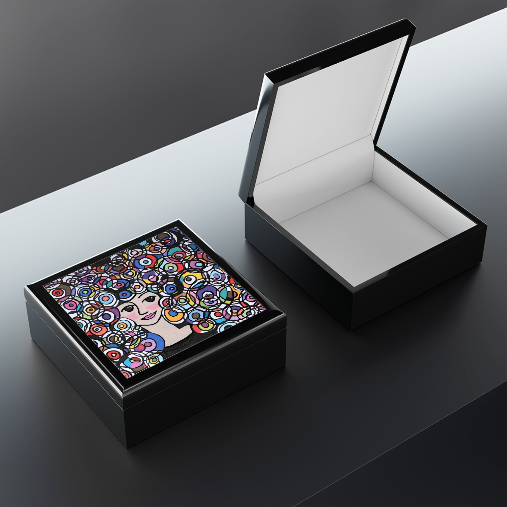 Colorful Whimsy Jewelry Box — Abstract Floral Portrait Keepsake Box