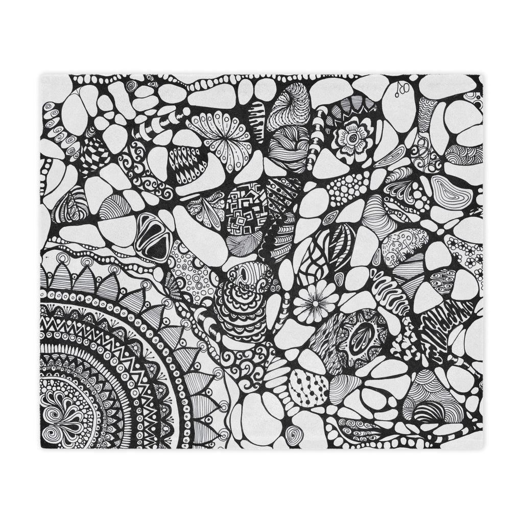 Minky Blanket — Black & White Hand-Drawn Doodle Mandala Throw