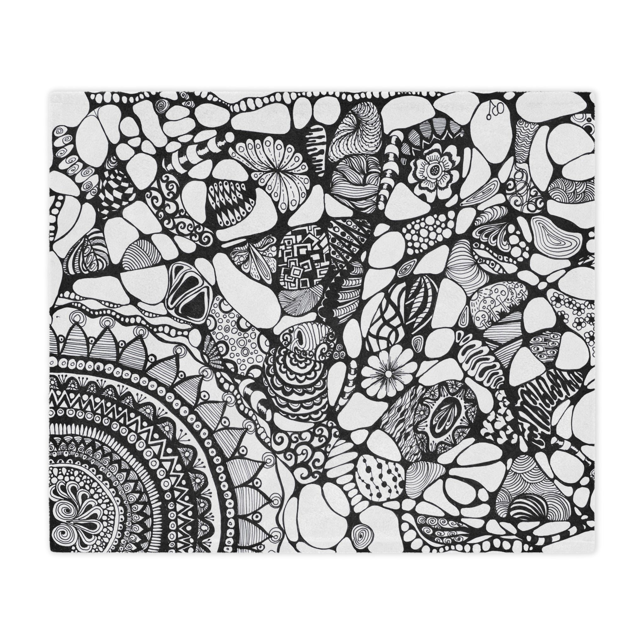 Minky Blanket — Black & White Hand-Drawn Doodle Mandala Throw