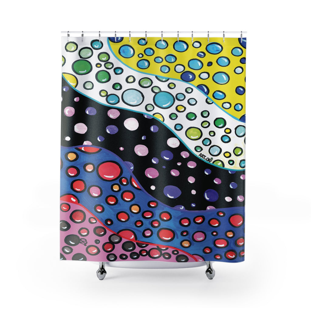 Abstract Bubble Wave Shower Curtain — Colorful Pop Art Bathroom Decor