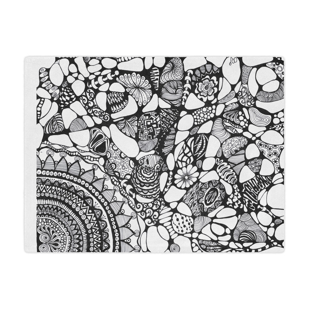 Minky Blanket — Black & White Hand-Drawn Doodle Mandala Throw