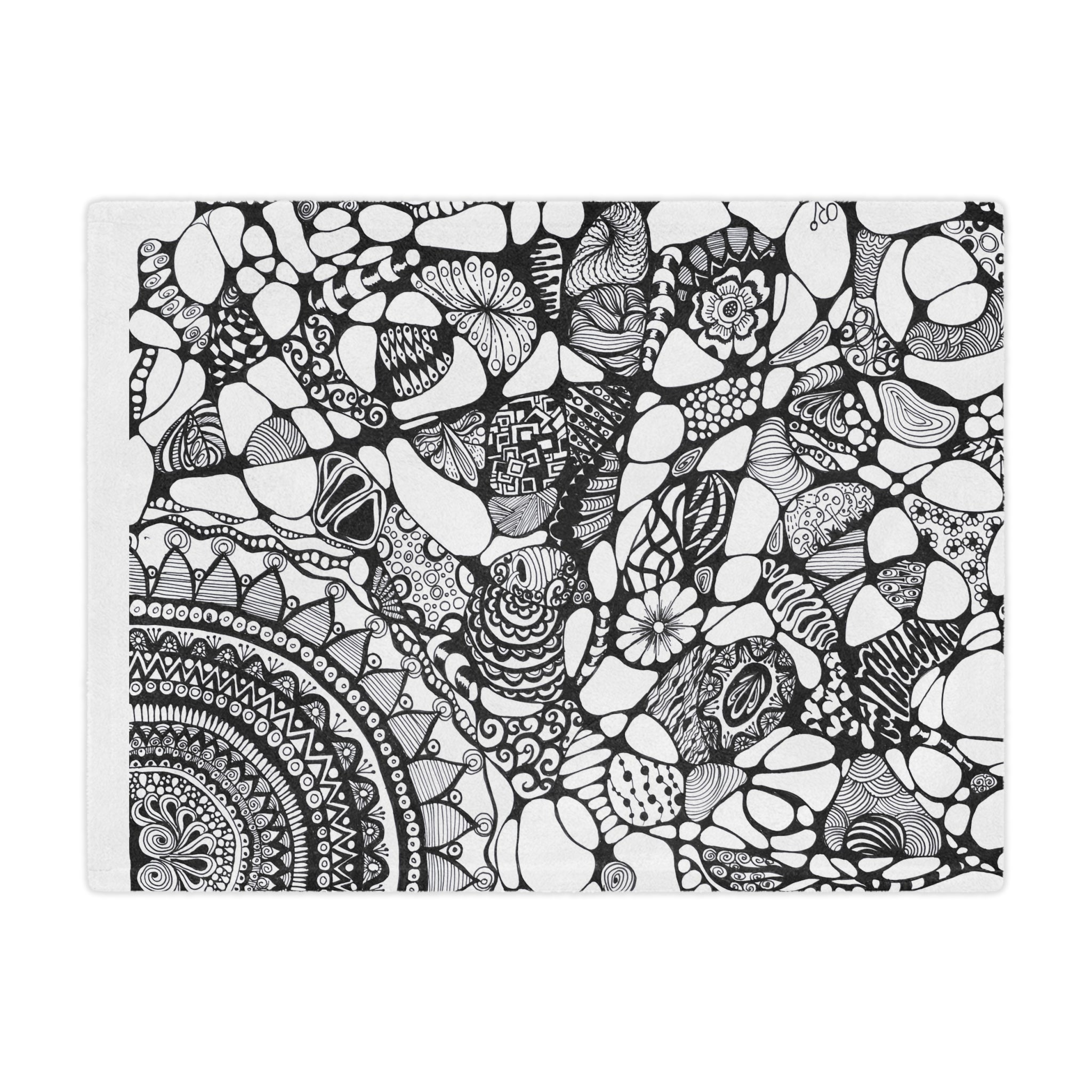 Minky Blanket — Black & White Hand-Drawn Doodle Mandala Throw