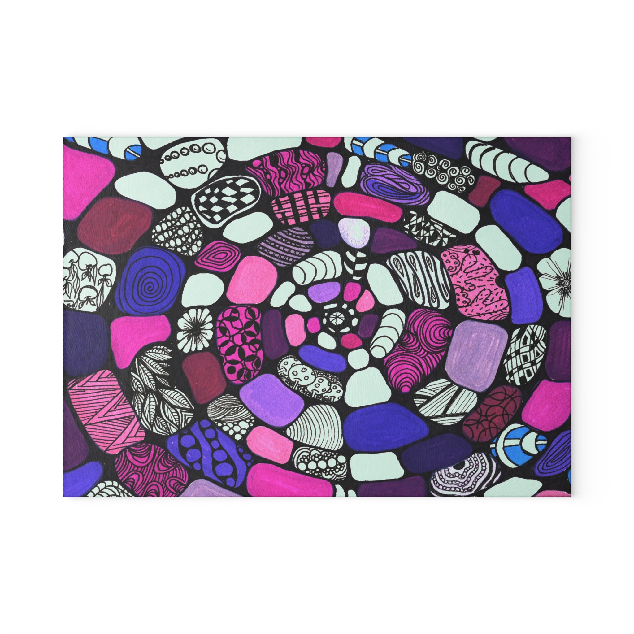 Spiral Pebble Glass Cutting Board — Pink & Purple Abstract Kitchen Decor