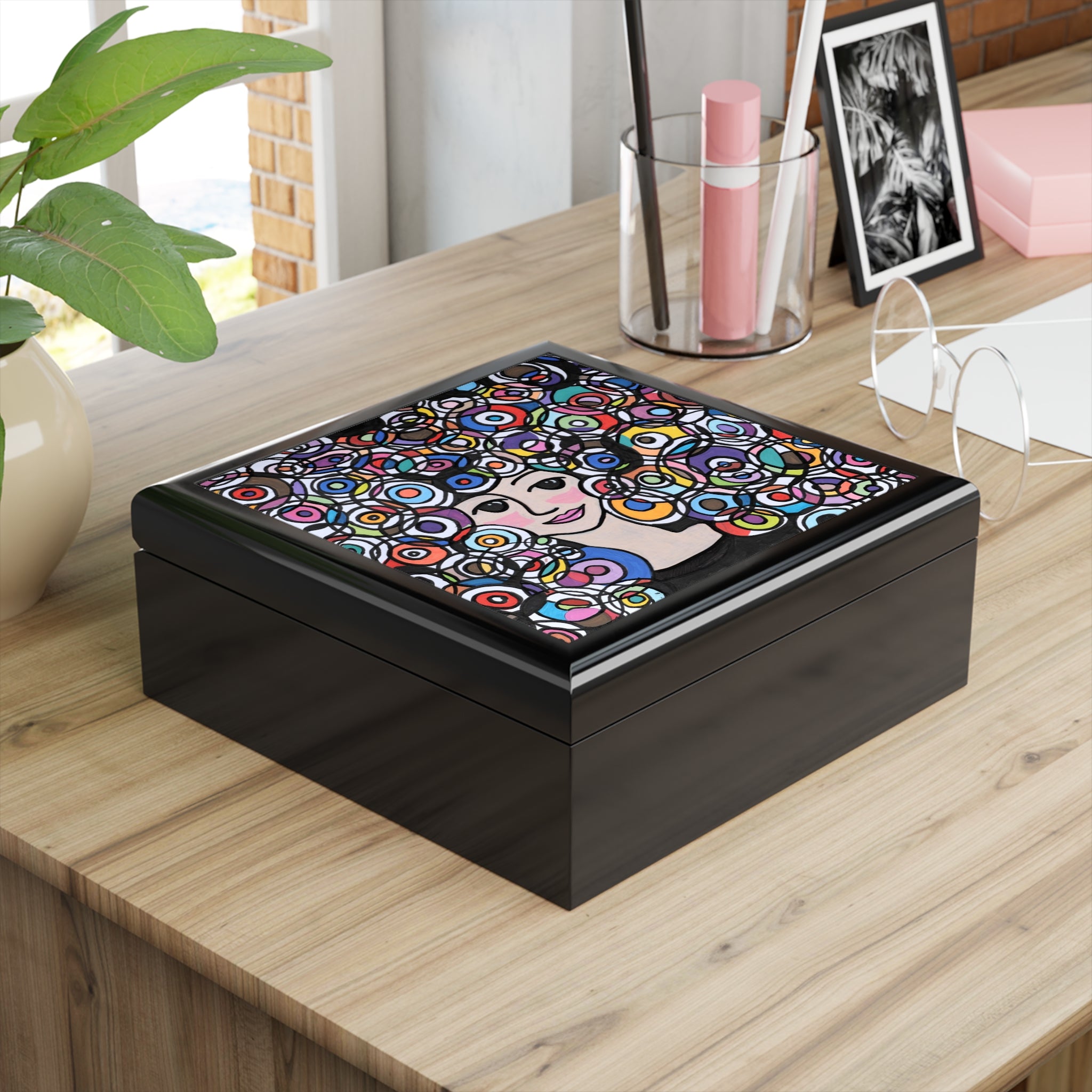 Colorful Whimsy Jewelry Box — Abstract Floral Portrait Keepsake Box