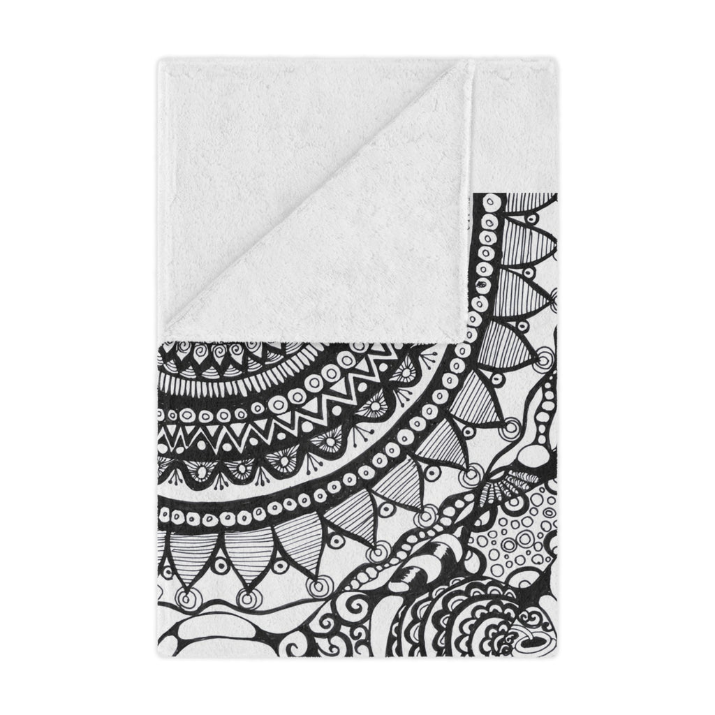 Minky Blanket — Black & White Hand-Drawn Doodle Mandala Throw