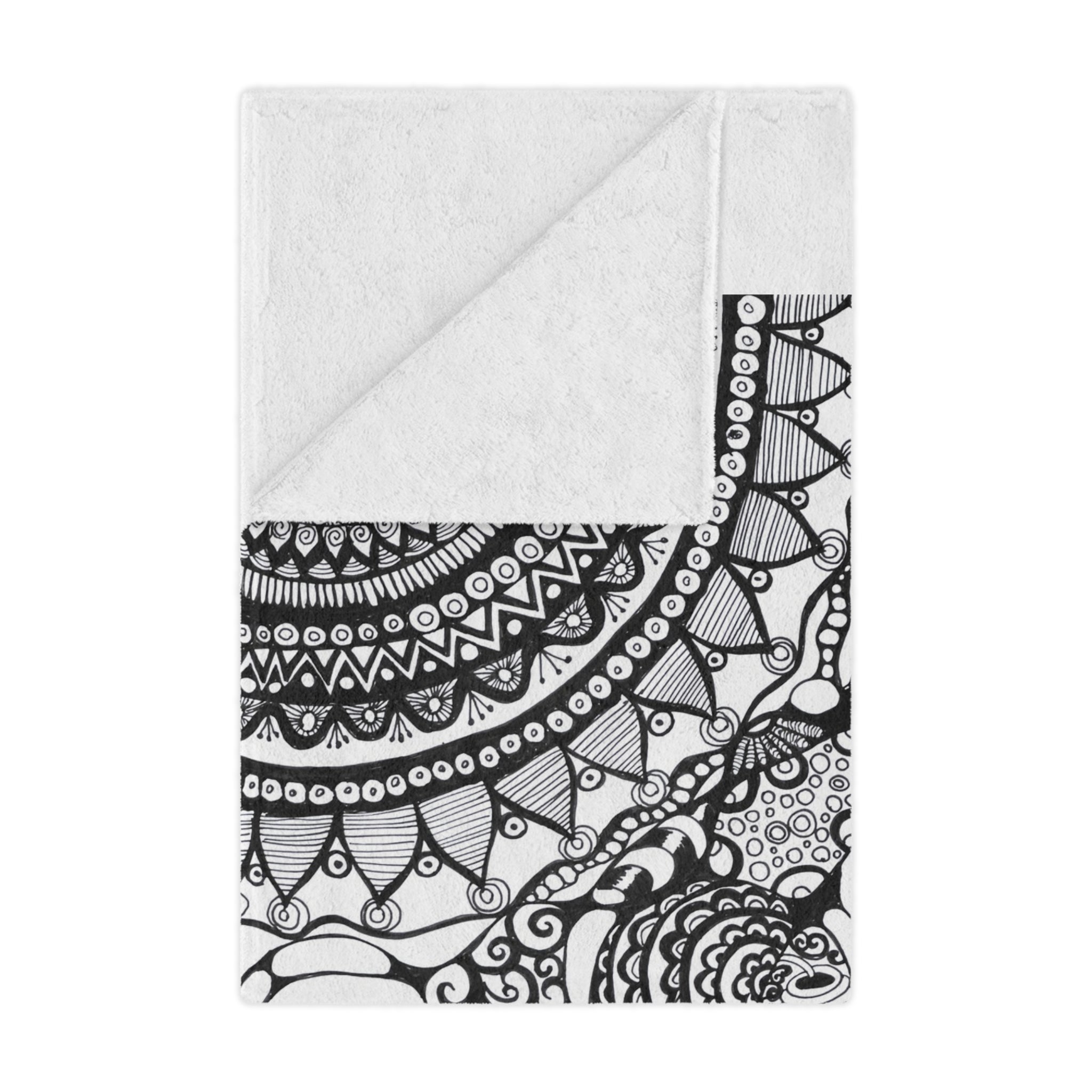 Minky Blanket — Black & White Hand-Drawn Doodle Mandala Throw