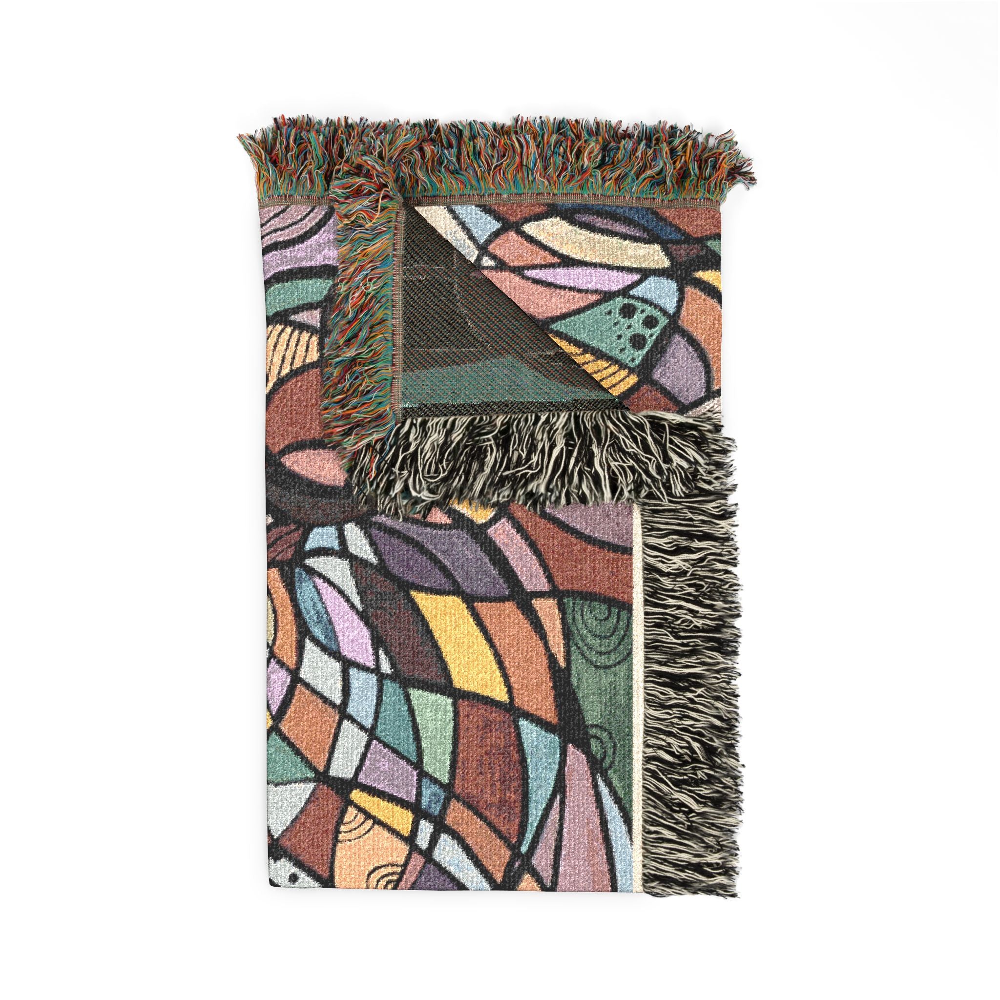 Bohemian Mosaic Woven Blanket — Abstract Woman Tapestry Throw